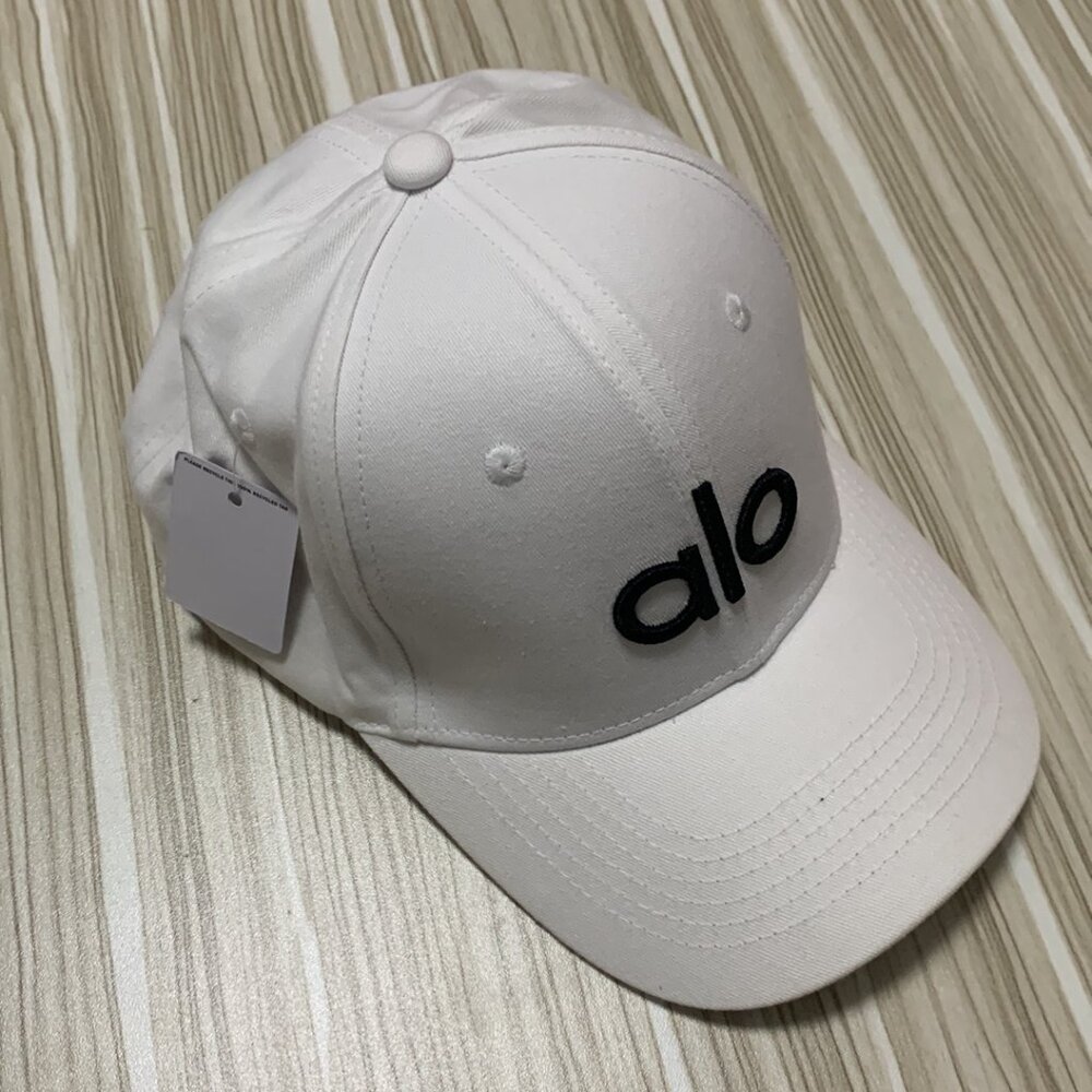 ALO Yoga White Baseball Cap with Black Logo